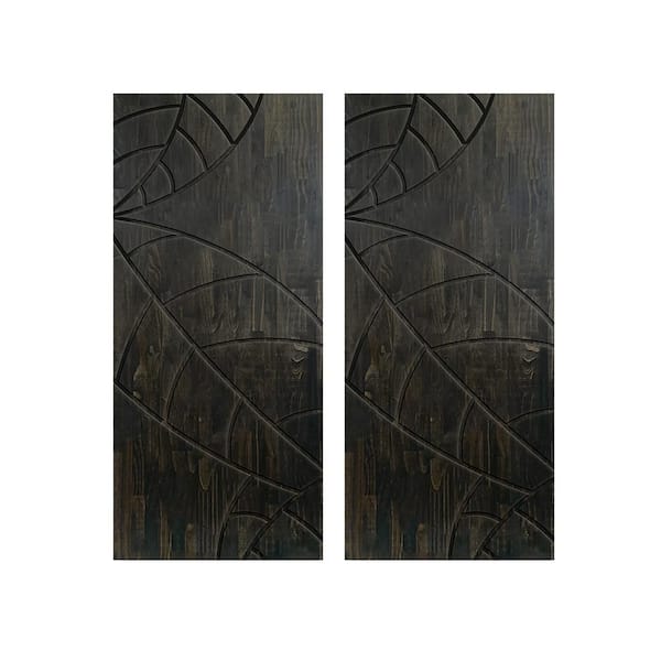 CALHOME 72 in. x 96 in. Hollow Core Charcoal Black Stained Pine Wood Interior Double Sliding Closet Doors