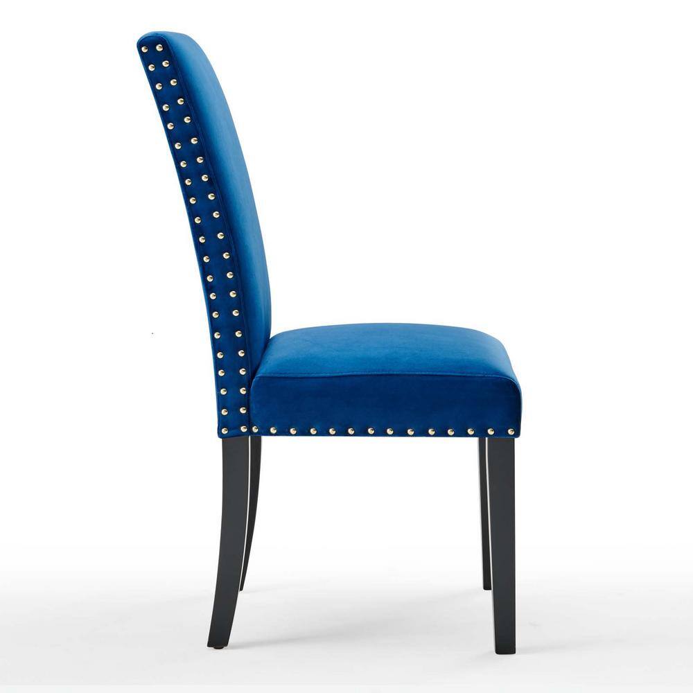 Elegant Navy Velvet Upholstered Parsons Side Chair with Nailhead Trim