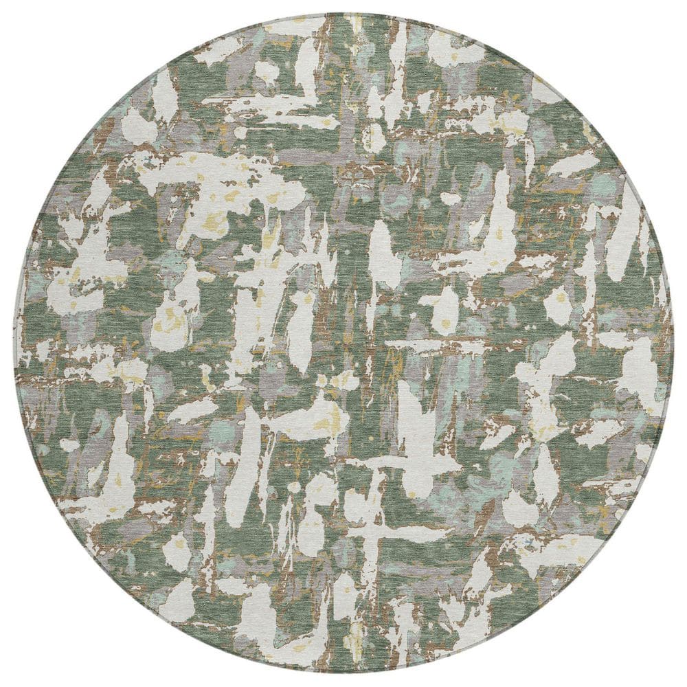 Chantille Machine Washable Indoor/Outdoor Abstract ACN2678 Basil 8 ft. x 8 ft. Round Rug price history on PriceWatchPro