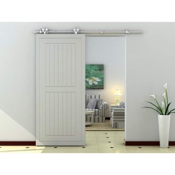 96 in. Stainless Steel Top Mount Dual Wheel Sliding Door Hardware Kit for Wood Doors