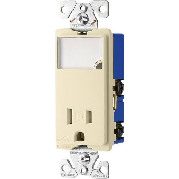 Eaton 3-Wire Receptacle Combo Nightlight with Double-Pole Tamper Resistant, Almond