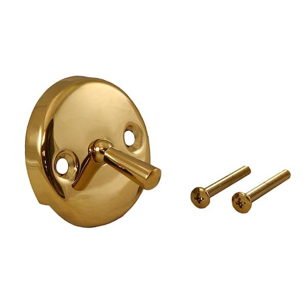 JONES STEPHENS 2-Hole Bathtub Waste and Overflow Faceplate with Trip Lever and Screws in Polished Brass