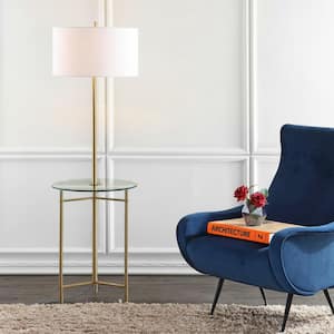 Charles 59 in. Metal/Glass LED Side Table and Floor Lamp, Brass