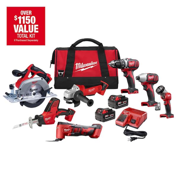 M18 18V Lithium-Ion Cordless Combo Tool Kit (7-Tool) with Two 3.0 Ah  Batteries, Charger and Tool Bag