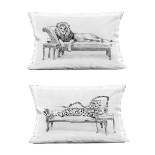 Lounging Jungle Beasts Gray Print Zipper Polyester 14 in. x 20 in. Throw Pillow (Set of 2)