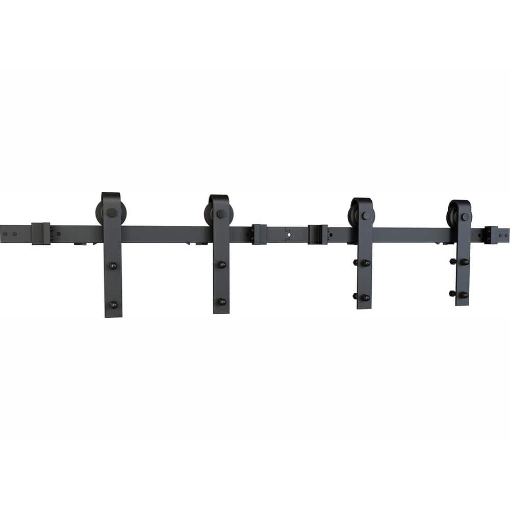 137.75'' Black Solid Steel Sliding Barn Door Hardware Kit for Double Wood Doors