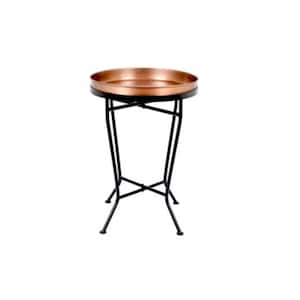 13.25 in. x 18.8 in. Antique Copper Round Metal Tray with Black Metal Stand