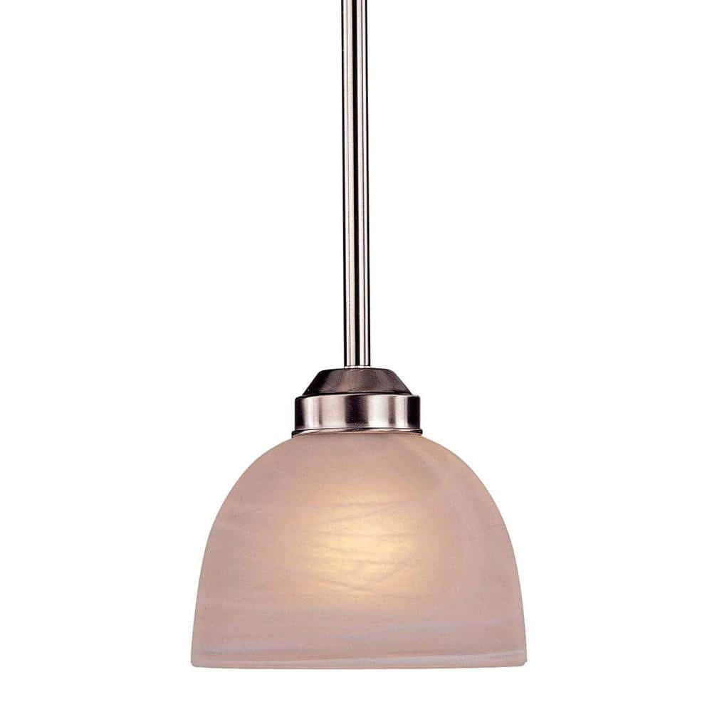 Brushed Nickel Mini Pendant with Etched Marble Glass Shade