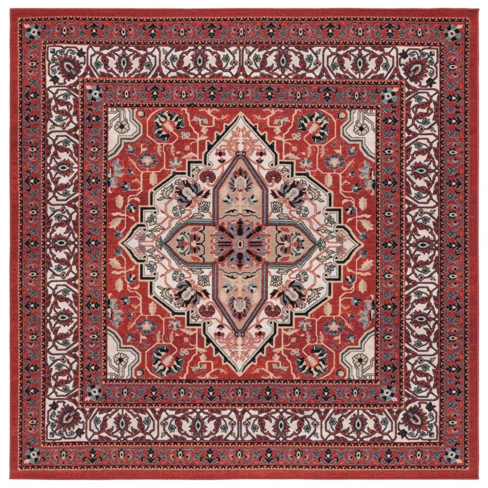 SAFAVIEH Journey Red/Ivory 7 ft. x 7 ft. Machine Washable Medallion ...