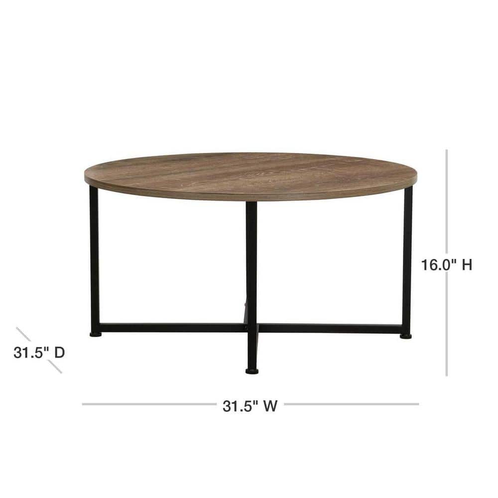 Jamestown Round Taupe Wood Coffee Table with Black Metal Frame