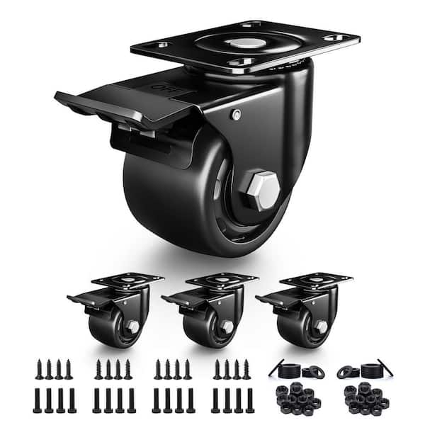 4-Pack 3 in. Heavy Duty Swivel Plate Casters Set, Locking Industrial Wheels with Double Ball Bearings, 4400 lbs.