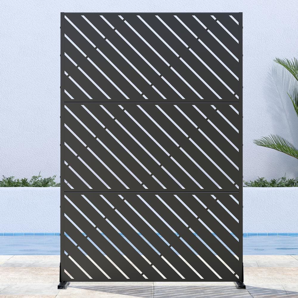 72 in. H x 47 in. W Black Outdoor Metal Privacy Screen Garden Fence Wall Ap