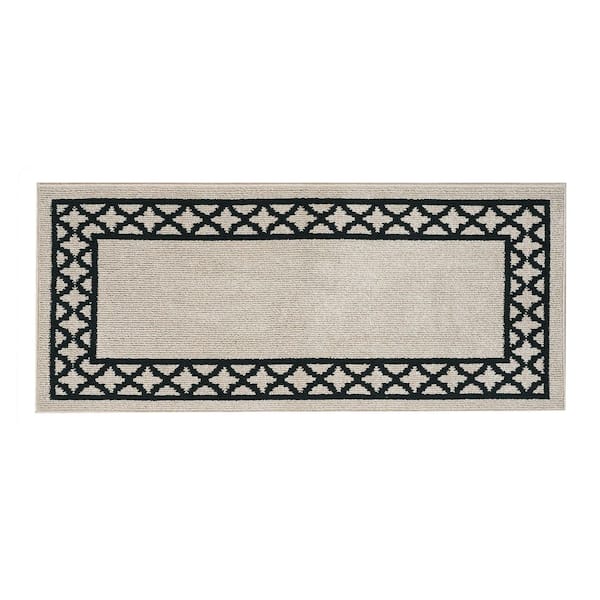 Nautica Washable Skid Resistant Natural Twist/Black  2.2 ft. x 5 ft. All Loop Tufted Area Rug