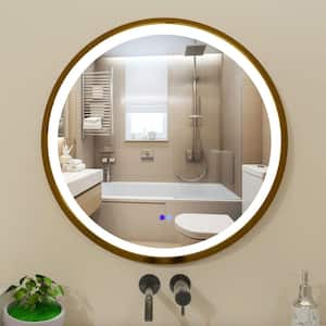 32 in. x 32 in. Modern Round Gold Framed Decorative LED Mirror Wall Mounted Anti-Fog and Dimmer Touch Sensor