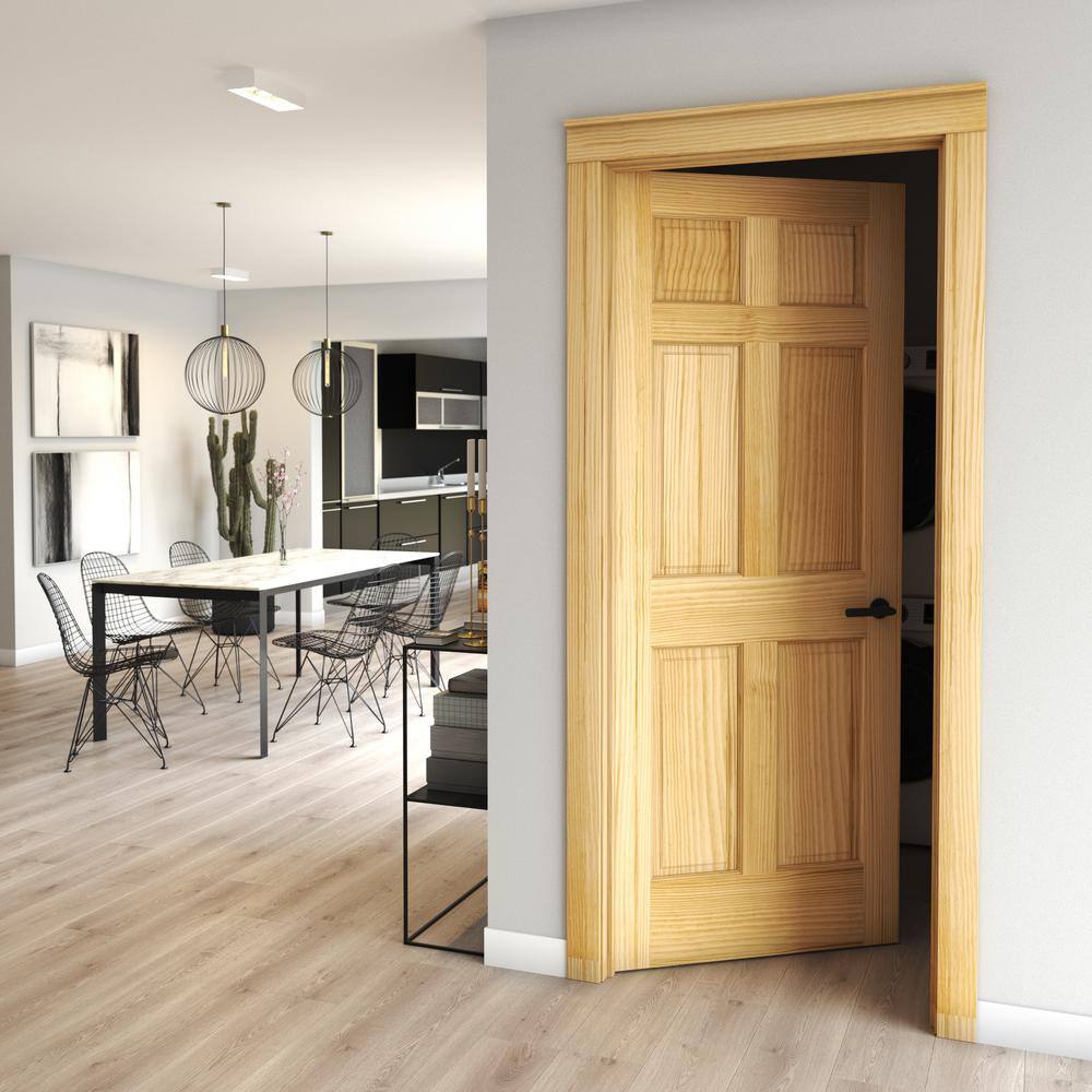 80" x 28" Unfinished Clear Pine 6-Panel Solid Wood Door