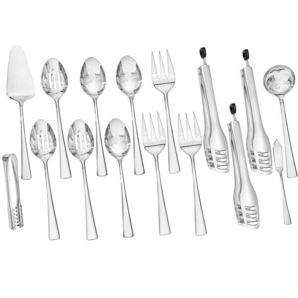 16 Piece Silver Stainless Steel Serving Utensils Set for Buffet, Parties and Kitchen Entertaining