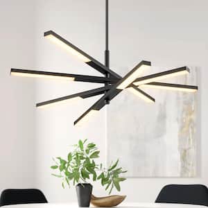 Albany 8-Light Dimmable Integrated LED 3000K Warm Light Satin Black 4-Tiered Linear Sputnik Chandelier for Dining Room