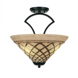 Cleveland 16 in. Matte Black Semi-Flush with Chocolate Icing Glass Shade