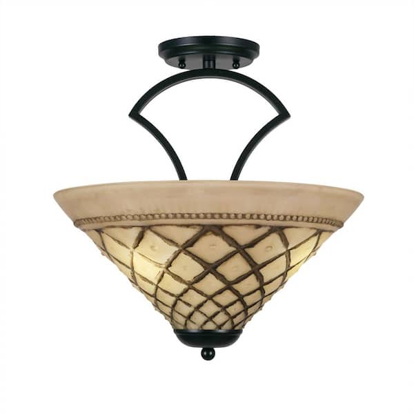 Unbranded Cleveland 16 in. Matte Black Semi-Flush with Chocolate Icing Glass Shade