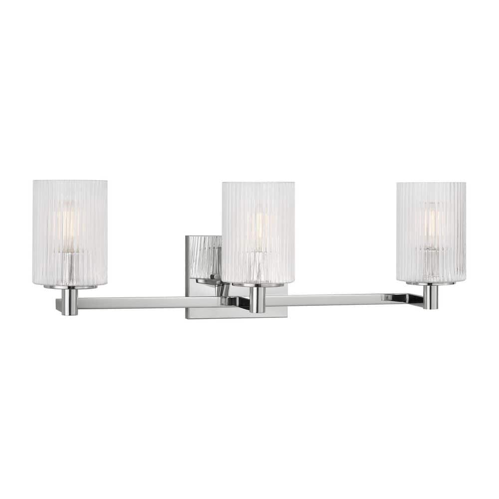 Lando 24.625 in. W 3-Light Chrome Bathroom Vanity Light with Clear Fluted Glass Shades and LED Bulbs Included price history on PriceWatchPro