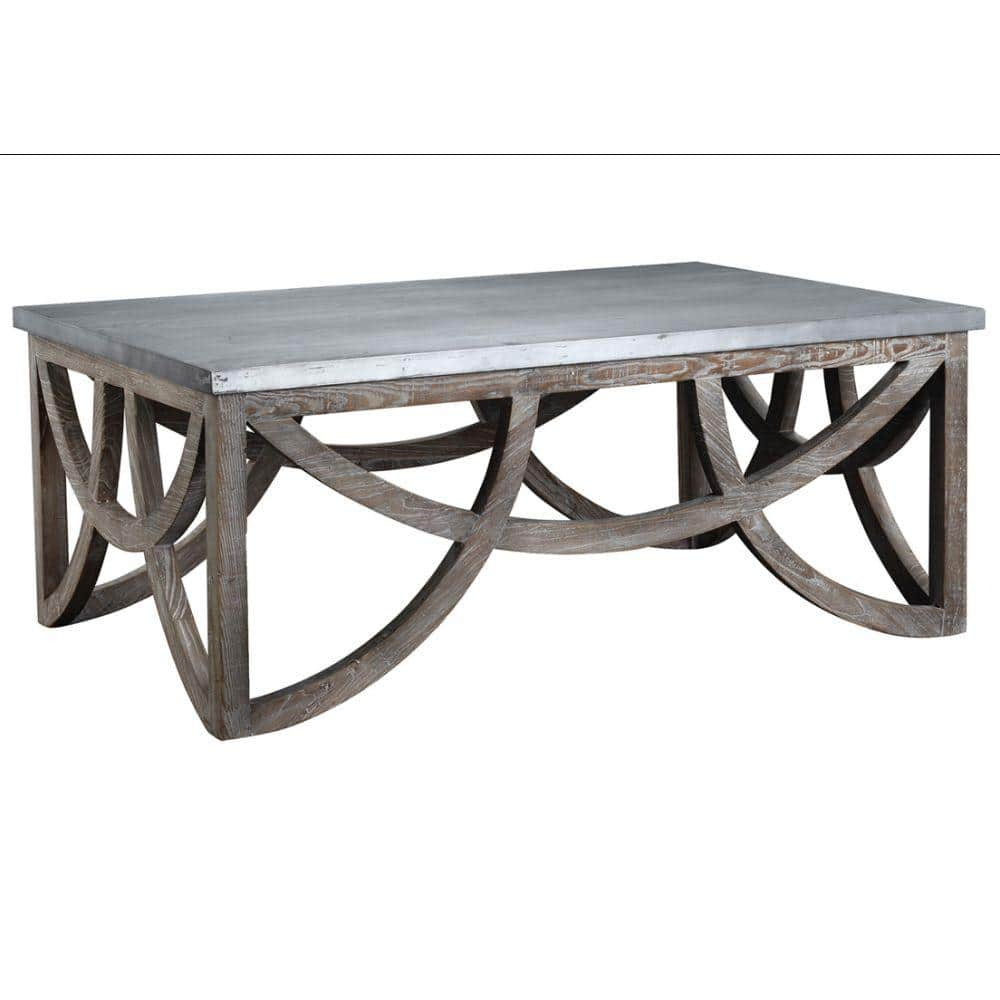 Benjara 31 in. Gray Rectangle Metal Top Coffee Table with Wooden Frame ...