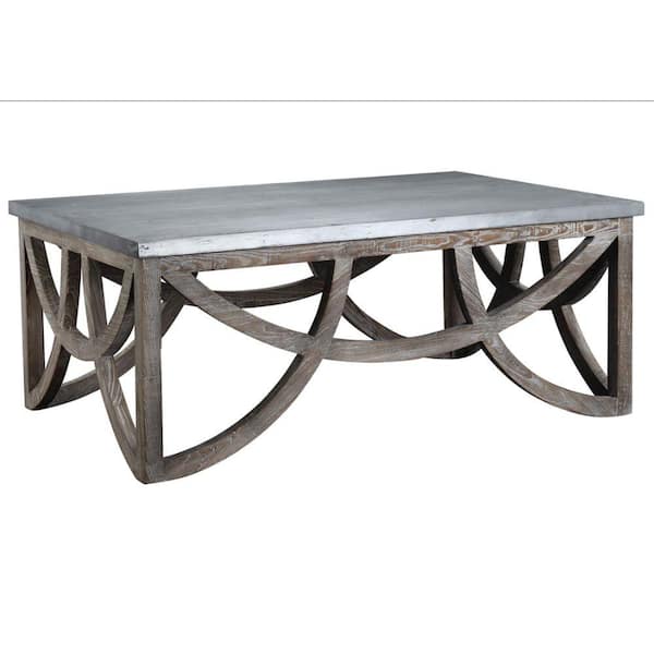 Benjara 31 in. Gray Rectangle Metal Top Coffee Table with Wooden Frame
