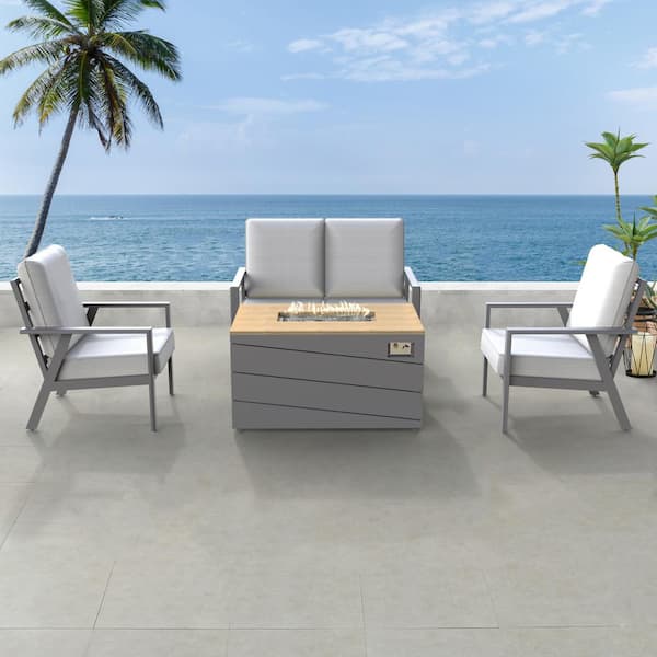 BALKENE HOME Brookwood 4-Piece Aluminum Patio Conversation Set with White Cushions