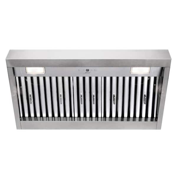 36 in. 600 CFM Ducted Insert Range Hood in Stainless Steel with Dimmable LED Lights 4-Speeds