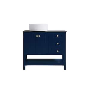 Simply Living 36 in. W x 18.875 in. D x 38 in. H Bath Vanity in Blue with Black Tempered Glass Top