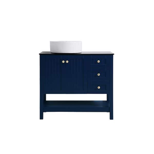 Unbranded Simply Living 36 in. W x 18.875 in. D x 38 in. H Bath Vanity in Blue with Black Tempered Glass Top