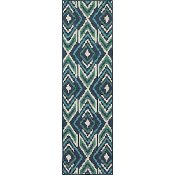 Boutique Blue/Aqua 2 ft 3 in x 7 ft 6 in Outdoor Runner