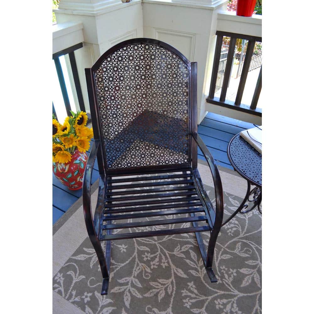 Garden Rocker Oiled Copper Metal Chair with Off-White Cushion