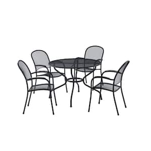 Commercial Black 5-Piece Steel Round Mesh Stack Outdoor Dining Set