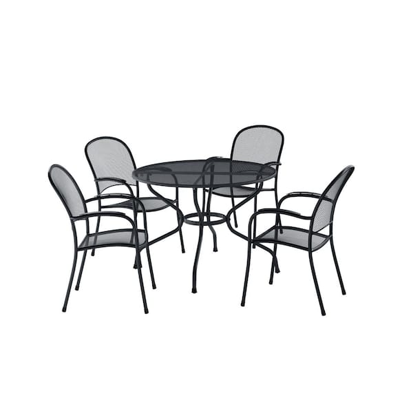 Royal Garden Commercial Black 5-Piece Steel Round Mesh Stack Outdoor Dining Set