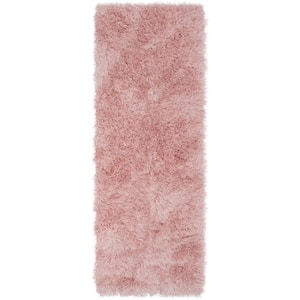 Kuki Chie Glam Solid Textured Ultra-Soft Plush Pink 2 ft. 3 in. x 7 ft. 3 in. Runner Rug Two-Tone Shag