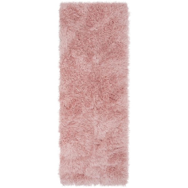Well Woven Kuki Chie Glam Solid Textured Ultra-Soft Plush Pink 2 ft. 3 in. x 7 ft. 3 in. Runner Rug Two-Tone Shag