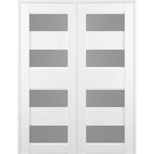 Della 36 in. x 84 in. Both Active 4-Lite Frosted Glass Bianco Noble Wood Composite Double Prehung Interior Door