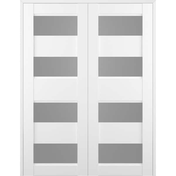 Belldinni Della 48 in. x 84 in. Both Active 4-Lite Frosted Glass Bianco Noble Wood Composite Double Prehung Interior Door