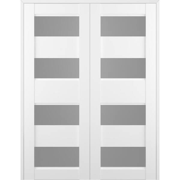 Belldinni Della 56 in. x 84 in. Both Active 4-Lite Frosted Glass Bianco Noble Wood Composite Double Prehung Interior Door