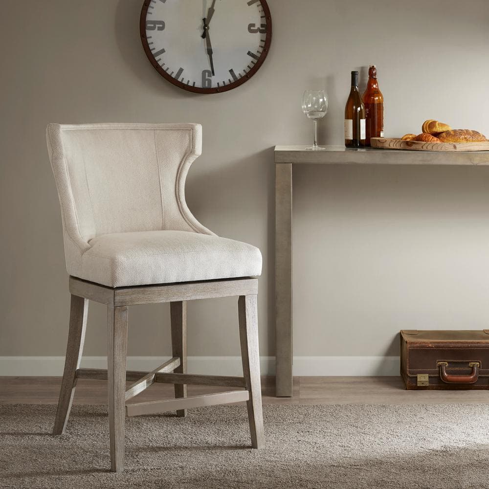 Trentin Cream Wood Swivel Wingback Counter Stool