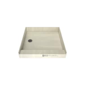 Redi Base 48 in. L x 48 in. W Single Threshold Alcove Shower Pan Base with Left Drain and Brushed Nickel Drain Plate