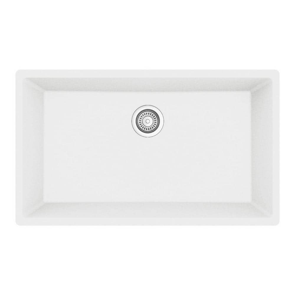White Quartz 32'' Large Single Bowl Undermount Kitchen Sink