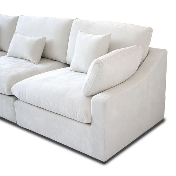 119 in. Square Arm Fabric 4-Piece Oversized L-Shaped Cloud Modular Sectional Sofa with Ottoman, Washable Covers in White