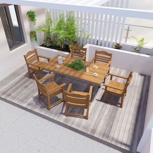 Teak Plastic Outdoor Dining Chairs with Imitation Wood Grain