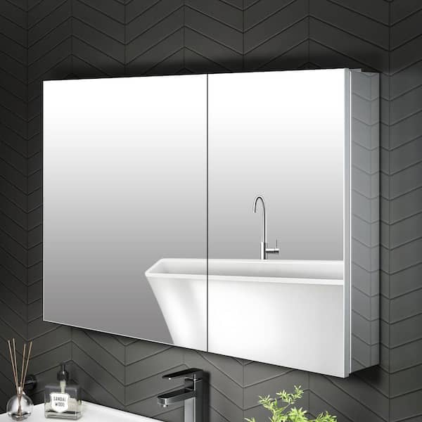 36 in. W x 24 in. H Rectangular Aluminum Recessed/Surface Mount Medicine Cabinet with Mirror and Easy Hang System