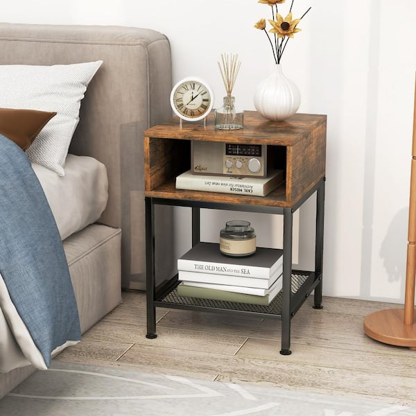 Costway Set Of 2 End Bedside Table Rectangular Nightstand W/ 2