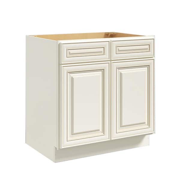Hausvita 33 in. W x 2 in. D x 34.5 in. H in Cameo White Plywood Ready to Assemble Sink Base Cabinets with Shelf