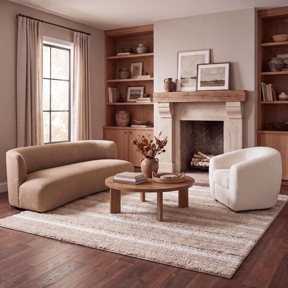 Natura 6 ft. x 6 ft. Ivory Solid Color Striped Square Area Rug