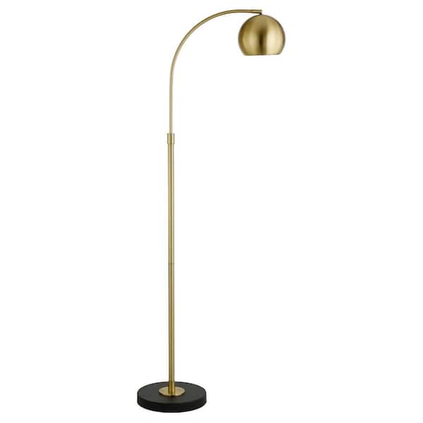 HomeRoots 67 in. Black Arched Floor Lamp with Brass Bowl Shade