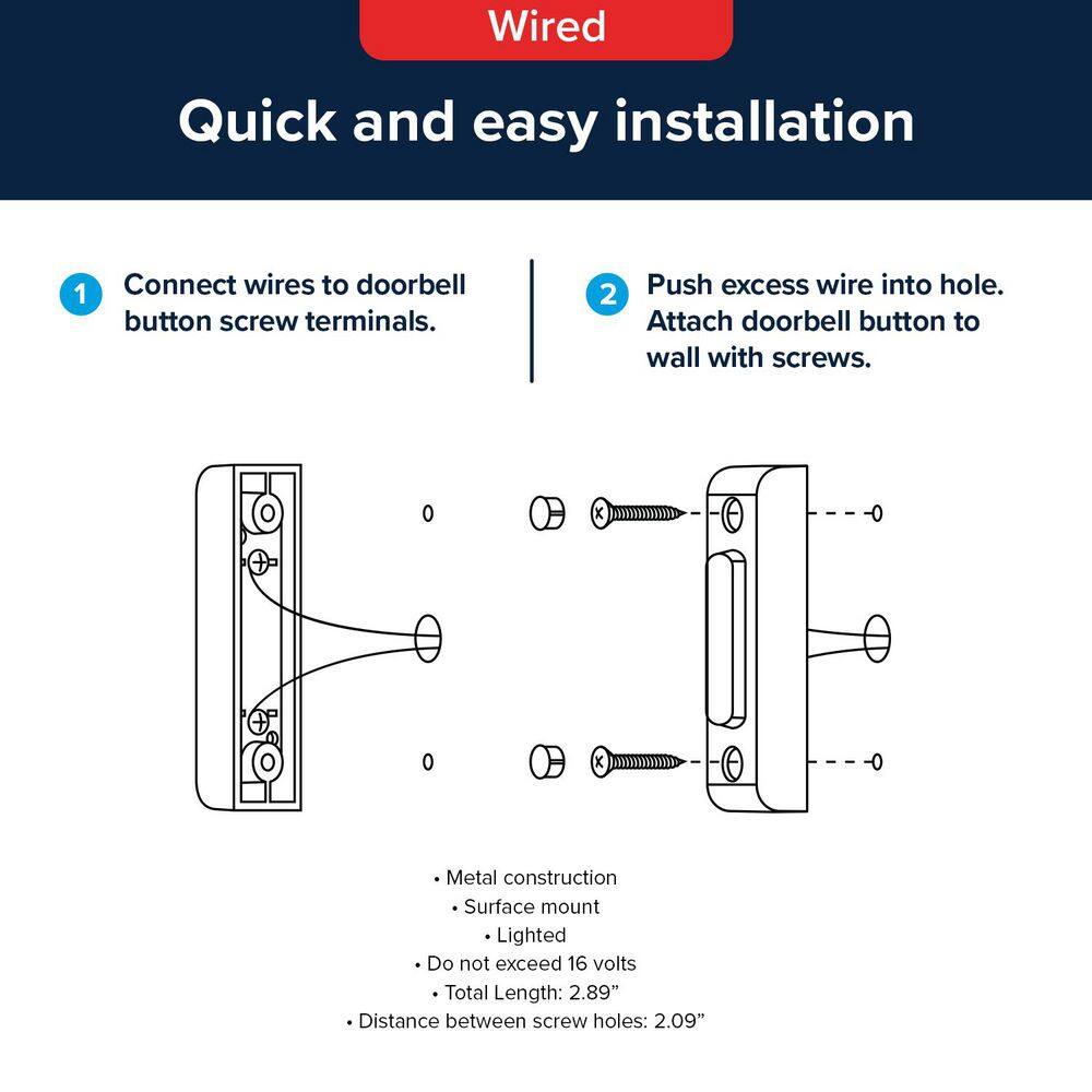 Oil Rubbed Bronze Wired Doorbell with Lighted Button